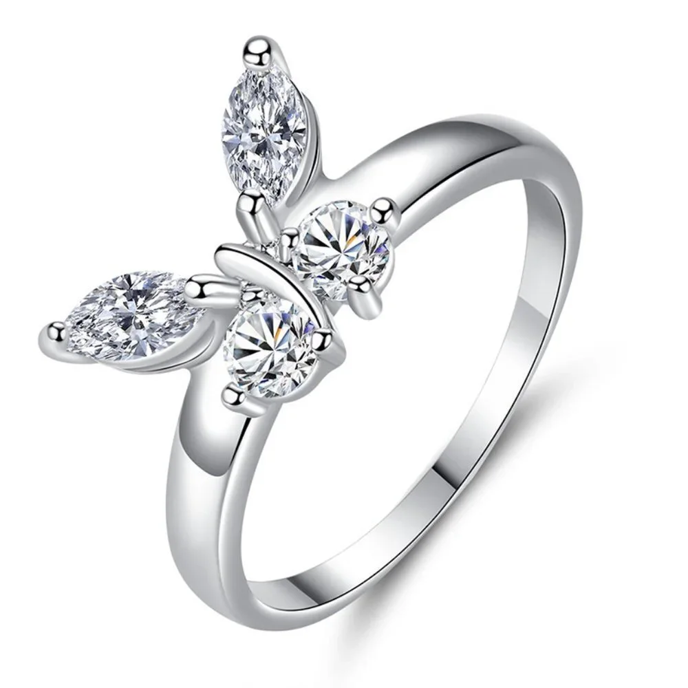 💞Sweet Refine Butterfly Crystal Simple Fashion Silver Rings for Women,MA…